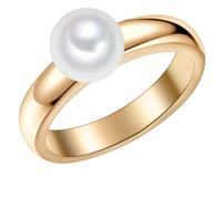 Valero Pearls Damen-Ring 925 Sterling Silber gelbvergoldet Süßwasser-Zuchtperle Rund 7,5-8 mm weiß - Modern-Ring Perlenring Gelbgold-Farben