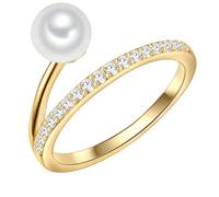 Valero Pearls Ring - Sterling Silber Ring Zirkonia Süßwasser-Zuchtperle - Gr. 52 - in Gold - für Damen