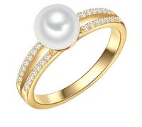 Valero Pearls Ring - Sterling Silber Ring Zirkonia Süßwasser-Zuchtperle - Gr. 52 - in Gold - für Damen