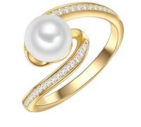 Valero Pearls Ring - Sterling Silber Ring Zirkonia Süßwasser-Zuchtperle - Gr. 60 - in Gold - für Damen