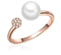 Valero Pearls Damen-Ring 925 Sterling Silber rosévergoldet Süßwasser-Zuchtperle Rund 7 mm weiß/Zirkonia - Silberring offen Süßwasserperle Perlenring