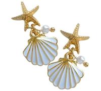 VALICLUD 1 Paar Baumelnde Muschelohrringe für Damen Perlenohrringe aus Leichtem Material Weiß Vielseitig für Festivals und Hochzeiten