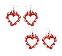 VALICLUD 2 Paar Acryl Flammenohrringe mit Aussparung Herzförmige Ohrhänger In Rot Langlebiger Schmuck für Damen Alltag Party