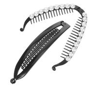 VALICLUD 2 Stück Bananenclip Haarkamm aus Künstlichen Perlen 15,5cm Ergonomisch Geformt für Damen Elegant und Stabil bei Pferdeschwanz und Haarknoten