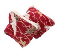 VALICLUD 2 Stück Japanische Vintage Canvas Mini Geldbörse mit Reißverschluss Kleine Münztasche und Schlüsselanhänger Tragbare Clutch Tasche im Orientalischen Stil für Münzen und Kleine