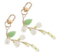 VALICLUD 2 Stück Maiglöckchen Schlüsselanhänger aus Kunststoff mit Metallkarabiner Floraler Taschenanhänger für Damen Tragbar für Rucksack und Autoschlüssel