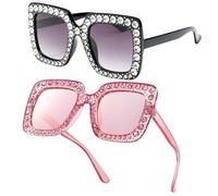 VALICLUD 2 Stück Pack Damen Sonnenbrillen Quadratisch Modische Sommer Outdoor Brillen Leichtes Langlebiges Material Pink Schwarz Sonnenschutz