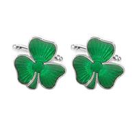 VALICLUD 2 Stück Pack Grüne Irische Manschettenknöpfe mit Kleeblatt Motiv Poliert Glatte Kanten Praktischer Verschluss Hemd und Smoking Accessoire für Herren und Jungen