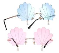 VALICLUD 2 Stück Pack Muschel Sonnenbrillen aus Transparentem Polycarbonat Leicht Vintage Partybrillen für Frauen Hawaii Accessoires Kreative Rave Gläser in Blau und Rosa