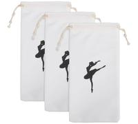 VALICLUD 3 Stück Pack Ballettschuhbeutel mit Kordelzug Waschbare Tanzschuhtaschen aus Canvas Kratzfeste Schuhaufbewahrungstaschen für Mädchen 13x27cm