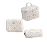 VALICLUD 3 Stücke Gestepptes Kosmetiktäschchen mit Blumenmuster aus Baumwolle für Damen Reise-Organizer Make-up-Tasche Beutel-Set Ästhetisches Design Praktisch und Tragbar