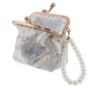 VALICLUD Blumenförmige Jacquard Geldbörse mit Kussverschluss Bestickte Damen Clutch in Blau Münzportemonnaie mit Perlenarmband Kompakte Abendtasche für Reisen und Partys