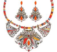 VALICLUD Boho Schmuck Set Damen mit Halskette und Ohrringen, Bunte Statement Kette im Ethno Stil, Festival Schmuck für Hochzeit, Party und Alltag