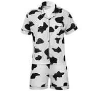 VALICLUD Damen Pyjama Set Sommer Kurzarm Baumwolle Zweiteilig Kuhmuster Süßes Hausanzug Für Komfort Und Freizeit