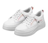 VALICLUD Damen Sneaker Weiß mit Dicker Sohle Flache Lässige Damenschuhe aus PU Kunststoff Modische Freizeitschuhe Größe 36