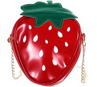 VALICLUD Erdbeer Umhängetasche Damen Pu Leder Mini Crossbody Bag Mit Kettenriemen Für Smartphone Und Alltag 7.48X6.30X1.97In Modische Fruchtform Schultertasche Für Mädchen Und Frauen