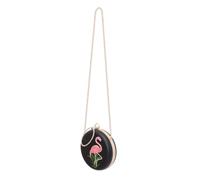 VALICLUD Flamingo Abendtasche mit Stickerei Runde Pu Clutch für Damen Elegante Handtasche mit Kette Vielseitig als Schultertasche für Bankette und Tanzveranstaltungen
