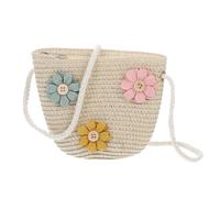 VALICLUD Gewebte Umhängetasche aus Stroh für Kinder mit Blumenverzierung Kleine Schultertasche zum Aufbewahren von Kleinigkeiten für Sommer und Strand Zufällige Farbe