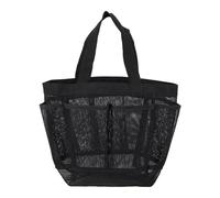 VALICLUD Große Strandtasche Netzgewebe Schwarz Tragbare Netztasche mit 8 Taschen Wasserfester Kulturbeutel für Reisen Duschen und Schwimmen