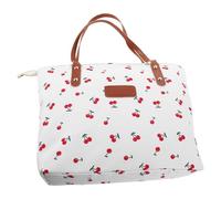 VALICLUD Kirschmuster Canvas Schultertasche Damen Großzügig mit Tragegriff Weiß Lässige Handtasche mit Reißverschluss für Arbeit Shopping und Reisen