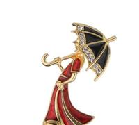 VALICLUD Kreative Damen Brosche Legierung Mädchen unter Regenschirm mit Strass Tropfenöl Brosche Rot Party Anstecknadel für Bankett Cosplay Alltag