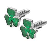 VALICLUD Manschettenknöpfe und Krawattenklammer Satz Herren Shamrock Motiv Robustes Metall Grünes Kleeblatt für Business Hochzeit und St Patrick’S Day