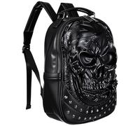 VALICLUD Niet Rucksack Geprägte 3D Schädel Nieten Punk Gothic Backpack Für Jungen Und Herren Stilvoller Tagesrucksack Mit Großem Fassungsvermögen Für Schule Arbeit Und Alltag