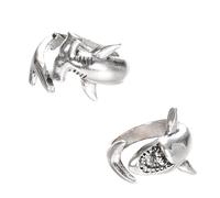 VALICLUD Offener Hai Fingerring 2 Stück Verstellbarer Tierwickelring aus Legierung Runder Daumenring für Damen Modischer Paarring für Freundschaft und Alltag