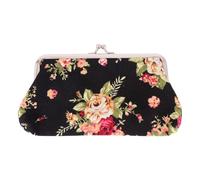 VALICLUD Retro Handtasche mit Stickerei Vintage Münzgeldbörse Geldbörse mit Blumenverschluss Damen Clutch aus Canvas mit praktischem Verschluss für Alltag und Ausgehen