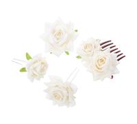 VALICLUD Satz Weiße Rosen Haarspangen mit U-Förmigen Haarnadeln und Haarkamm Floraler Brauthaar Schmuck aus Stoff für Brautjungfern Hochzeit und Party