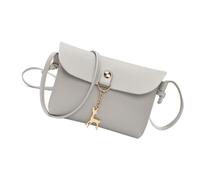 VALICLUD Stylische Damen Umhängetasche Aus Grauem Pu-leder Mit Metall-hirschgeweih-anhänger Leichte Mini Crossbody Tasche Mit Großem Fassungsvermögen Kratzfest Und Modisch Für Alltag Arbei
