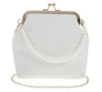 VALICLUD WeißE UmhäNgetasche Damen Handtasche, Elegante Schultertasche Mit Perlengriff, Kiss-Lock-Verschluss, Canvas Material, Ideal FüR Partys Und Alltag