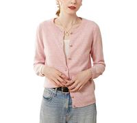 Valin Damen Kaschmir Perl Rundhals Strickjacke Knopfleiste,Rosa,34