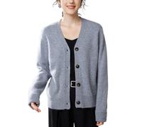Valin Damen Kaschmir&Wolle Strickjacke Grau V-Ausschnitt Langarm Strickpullover Damen Knöpfen Relaxed Dicker Kaschmir Pullover,EU 42,VZ8407