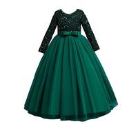 Valin Mädchen 3/4-Arm Pailletten Tüll Ballonkleid,Grün,140