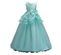 Valin Mädchen Ärmelloses 3D Blumen Tüll Etagenkleid,Grün,140