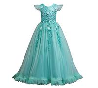 Valin Mädchen Ärmelloses Drapiert Blumen Tüll Kleid,Grün,140