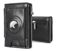 Valveric Airtag Portmonee Herren - Slim Smart Wallet mit Münzfach & RFID-Schutz, Kleine Geldbörse aus Leder mit Magnetverschluss, Kartenetui für 7 Kreditkarten und Ausweise, Wallets for Men - Schwarz