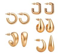 VAMA FASHIONS 5 Paar trendige, hypoallergene, dicke offene Kreolen-Ohrstecker, Tropfenform, leichte Ohrringe-Set für Damen und Mädchen, Medium, Edelstahl, Kein Edelstein