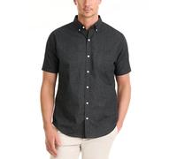 Van Heusen Herren Knitterfreies kurzärmeliges Karohemd mit Knopfleiste Hemd mit Button-Down-Kragen, Schwarzer Minicheck, Groß
