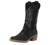 VAN HILL Damen Cowboy Boots Trichterabsatz Denim Trendy Schuhe 216049 Schwarz 38