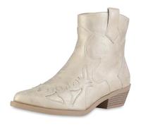 VAN HILL Damen Cowboy Boots Trichterabsatz Holzoptikabsatz Trendy Schuhe 216035 Gold 38