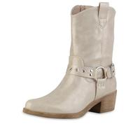 VAN HILL Damen Cowboy Boots Trichterabsatz Schnallen Trendy Schuhe 215979 Gold 36
