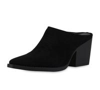 VAN HILL Damen Cowboy Boots Trichterabsatz Stickereien Trendy Schuhe 216628 Schwarz 38