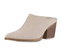 VAN HILL Damen Cowboy Boots Trichterabsatz Stickereien Trendy Schuhe 216631 Beige 38