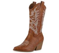 VAN HILL Damen Cowboystiefel Trichterabsatz Denim Trendy Schuhe 214024 Hellbraun 36