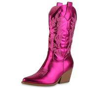 VAN HILL Damen Cowboystiefel Trichterabsatz Denim Trendy Schuhe 214026 Fuchsia Metallic 36