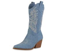 VAN HILL Damen Cowboystiefel Trichterabsatz Denim Trendy Schuhe 840142 213263 Hellblau Denim 36