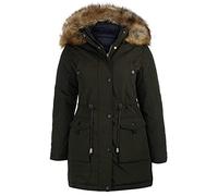 VAN HILL Damen Gefütterte Winterjacken Seitentaschen Kunstfell Kapuze Damenjacke Taillierte Innentaschen Jacke 200974 Olivgrün 36