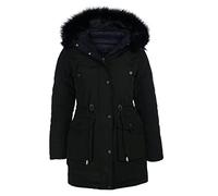 VAN HILL Damen Gefütterte Winterjacken Seitentaschen Kunstfell Kapuze Damenjacke Taillierte Innentaschen Jacke 200971 Schwarz 34